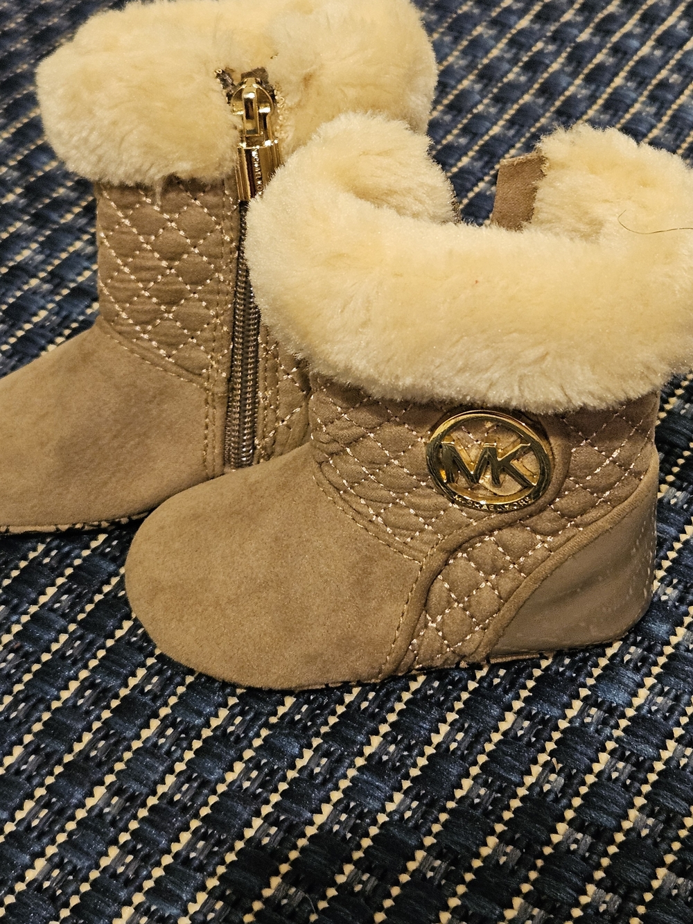 Michael Kors Baby Tan Quilted Faux-Fur Booties